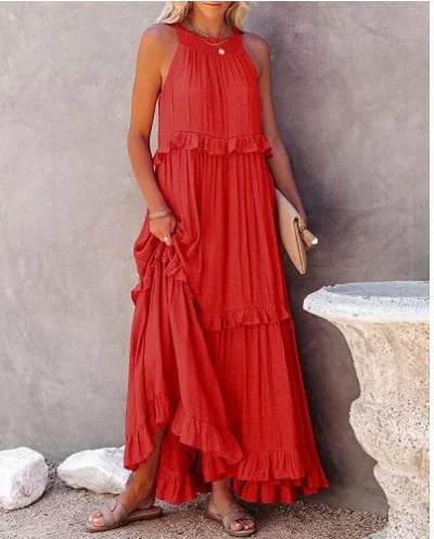 💥50% RABATT💃Sommer Casual Ärmellos Riemchen Rückenfrei Volants Kleid