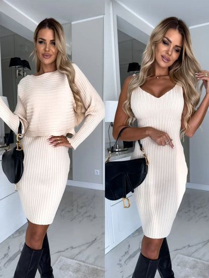 🔥Heißer Verkauf 58% Rabatt🔥Set aus Strickpullover und Cami-Kleid