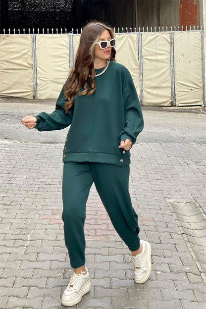 🥰Verkaufsschlager 50% RABATT💕Trendy einfarbiges zweiteiliges Set aus Oberteil und Hose für Damen