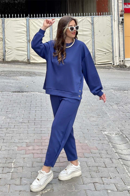 🥰Verkaufsschlager 50% RABATT💕Trendy einfarbiges zweiteiliges Set aus Oberteil und Hose für Damen