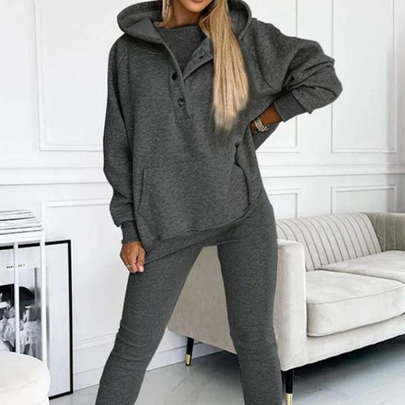 💥2024 Frühherbst-Specials🥰Damen-Sport-Freizeit-Sweatshirt mit Kapuze + schmaler Weste + Hose, 3er-Set