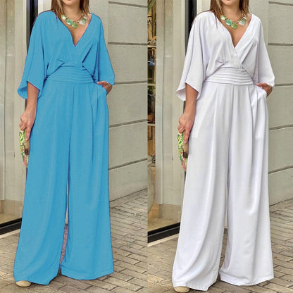 💞Eleganter Jumpsuit mit V-Ausschnitt und weitem Bein für Frauen💫