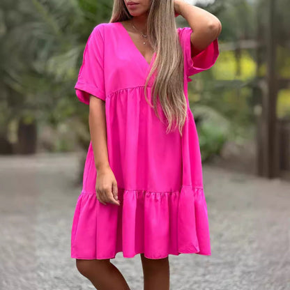 🌷50% Rabatt für begrenzte Zeit🌷Kleid mit V-Ausschnitt und Rüschensaum