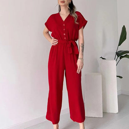 💥50% RABATT🌷Lässiger Jumpsuit mit V-Ausschnitt und kurzen Ärmeln für Damen