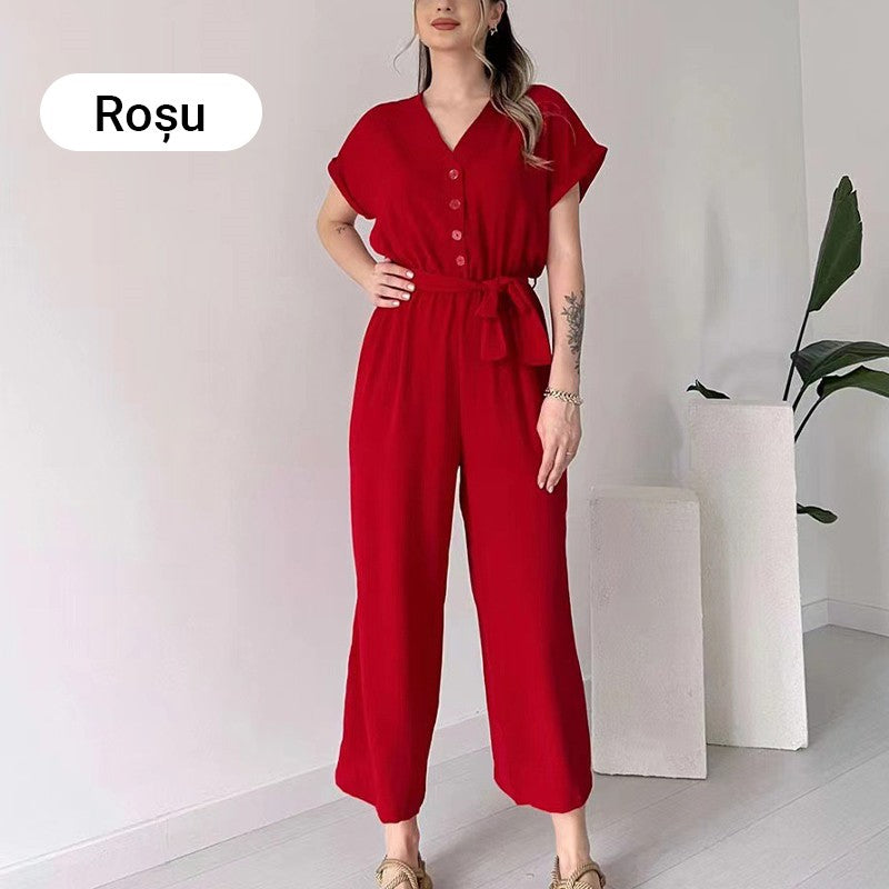 💥50% RABATT🌷Lässiger Jumpsuit mit V-Ausschnitt und kurzen Ärmeln für Damen