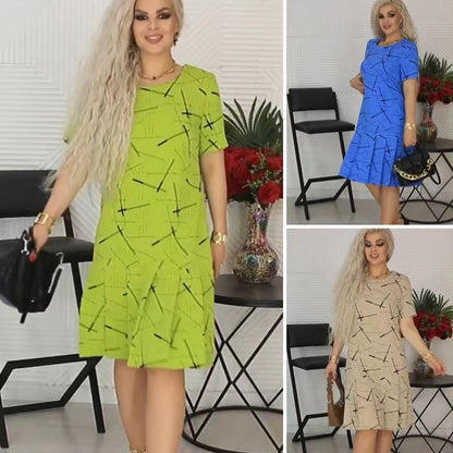 💕50% RABATT🥰Damen Trendy Print Lose Passform Kurzärmeliges Plissee-Kleid