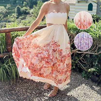 🌸2024 Summer New Hot Sale💕Floral Spaghetti Strap Dress with Waist Cutout