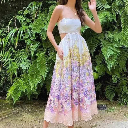 🌸2024 Summer New Hot Sale💕Floral Spaghetti Strap Dress with Waist Cutout