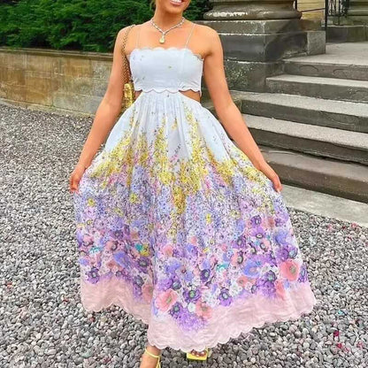 🌸2024 Summer New Hot Sale💕Floral Spaghetti Strap Dress with Waist Cutout