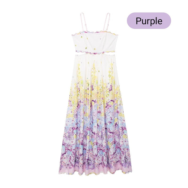 🌸2024 Summer New Hot Sale💕Floral Spaghetti Strap Dress with Waist Cutout