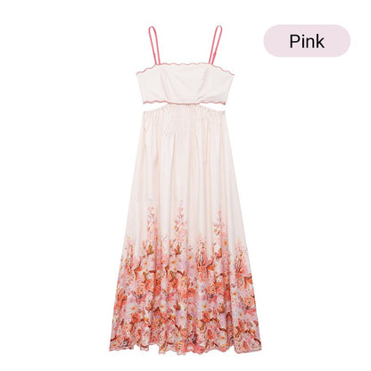 🌸2024 Summer New Hot Sale💕Floral Spaghetti Strap Dress with Waist Cutout