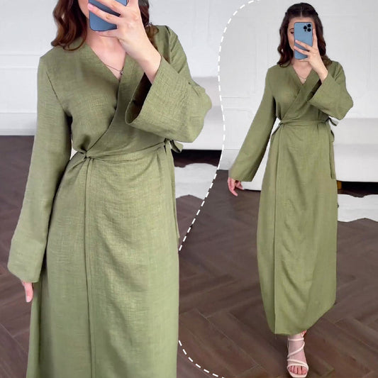 🔥Heißer Verkauf🔥(50% Rabatt) 🍀Elegant Classic Wrap V-Neck Tie Waist Dress