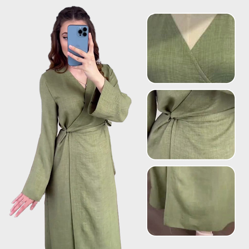 🔥Heißer Verkauf🔥(50% Rabatt) 🍀Elegant Classic Wrap V-Neck Tie Waist Dress