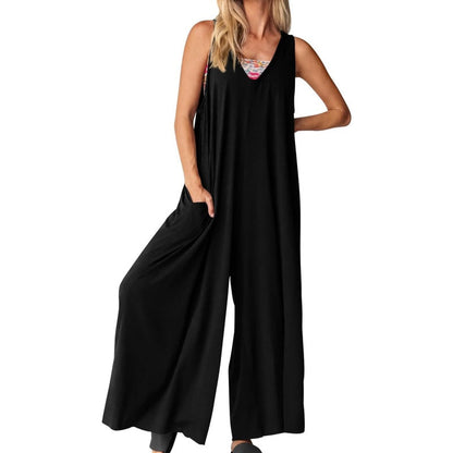 💥50%Rabatte💃 Women's Casual V-Ausschnitt Ärmellos Weites Bein Jumpsuit