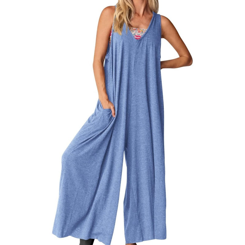 💥50%Rabatte💃 Women's Casual V-Ausschnitt Ärmellos Weites Bein Jumpsuit