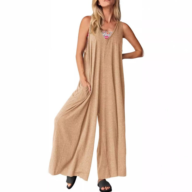 💥50%Rabatte💃 Women's Casual V-Ausschnitt Ärmellos Weites Bein Jumpsuit