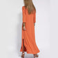 💥50% RABATT💕Solides Kleid mit V-Ausschnitt und 3/4-Ärmeln und Schlitzen