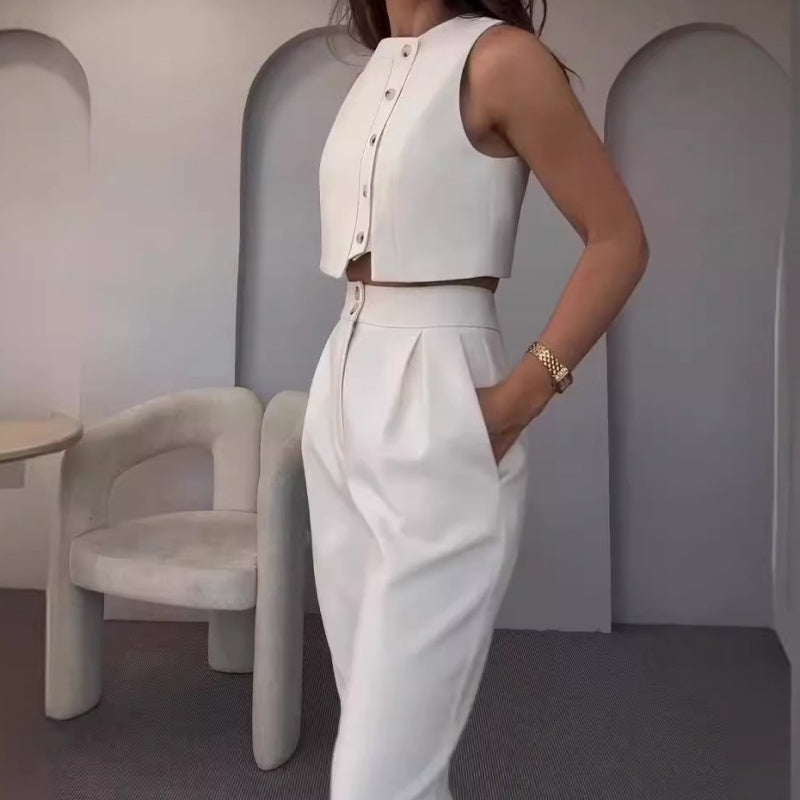 Women’s Elegant 2 Piece Outfits Sleeveless Top & High Waist Pants