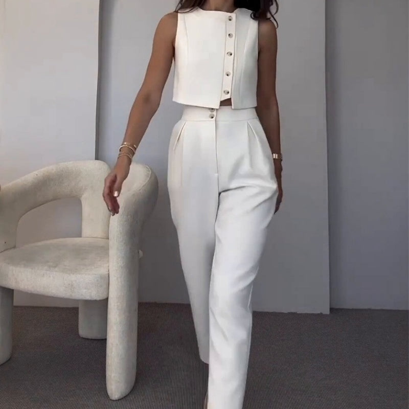 Women’s Elegant 2 Piece Outfits Sleeveless Top & High Waist Pants