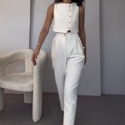 Women’s Elegant 2 Piece Outfits Sleeveless Top & High Waist Pants