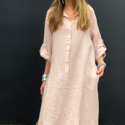 💕50% RABATT🌸Sommerliches Maxikleid aus Baumwoll-Leinen-Gemisch