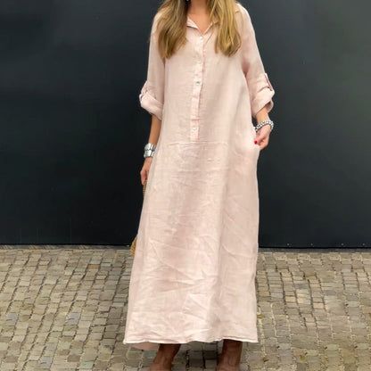 💕50% RABATT🌸Sommerliches Maxikleid aus Baumwoll-Leinen-Gemisch