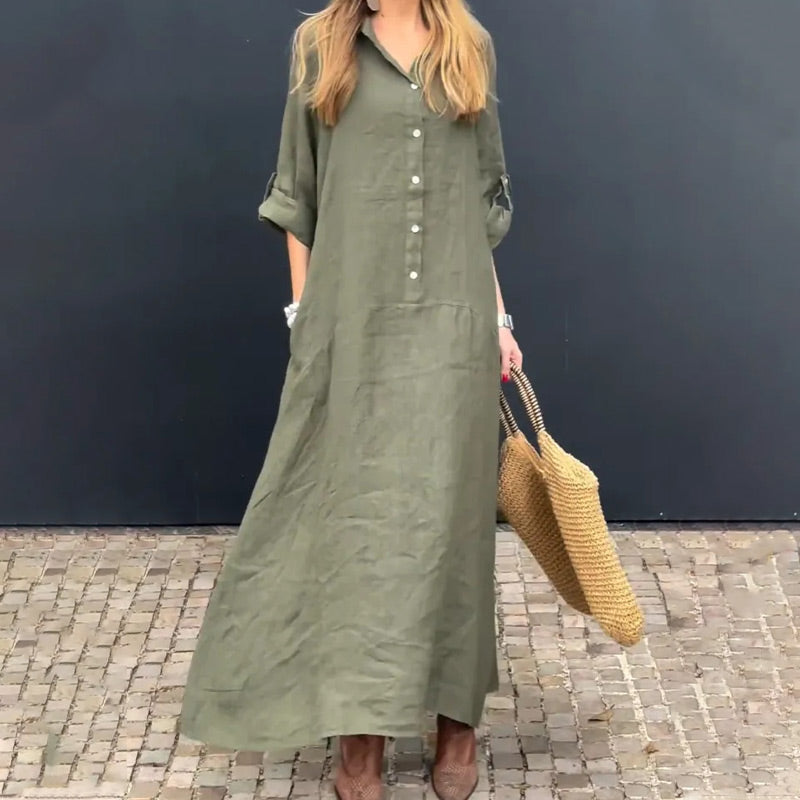 💕50% RABATT🌸Sommerliches Maxikleid aus Baumwoll-Leinen-Gemisch