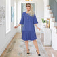 💥Spätsommerschlussverkauf 58% RABATT👗Solides Damen-Rundhals-Kleid mit halben Ärmeln und Plissee