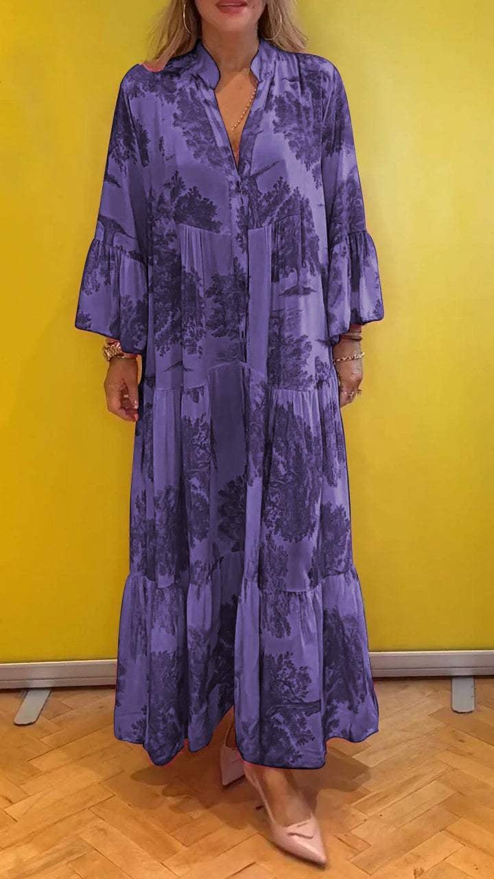 Sommerliches Maxikleid mit V-Ausschnitt und Waldmuster für Damen