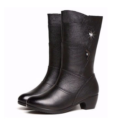 ✨💃Warme Damen-Stiefeletten aus Leder mit seitlicher Schnalle