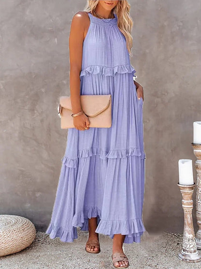 💥50% RABATT💃Sommer Casual Ärmellos Riemchen Rückenfrei Volants Kleid