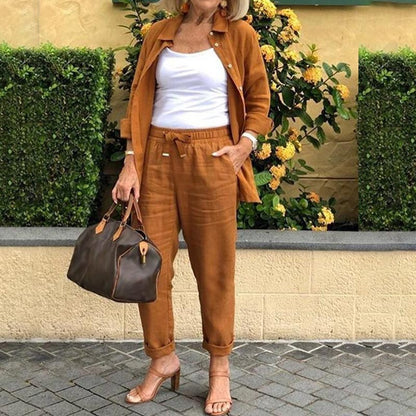 🔥Herbst-Specials zeitlich befristet 50% RABATT🌷Set aus langärmliger Bluse und Hose aus Baumwollleinen für Damen