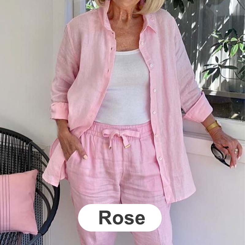 🔥Herbst-Specials zeitlich befristet 50% RABATT🌷Set aus langärmliger Bluse und Hose aus Baumwollleinen für Damen