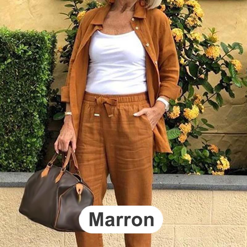 🔥Herbst-Specials zeitlich befristet 50% RABATT🌷Set aus langärmliger Bluse und Hose aus Baumwollleinen für Damen