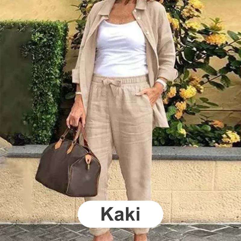 🔥Herbst-Specials zeitlich befristet 50% RABATT🌷Set aus langärmliger Bluse und Hose aus Baumwollleinen für Damen