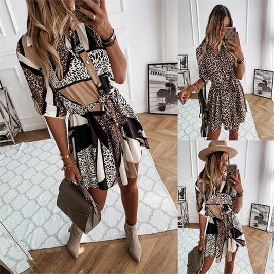 Animal Printed Short Shirts Dress for Women