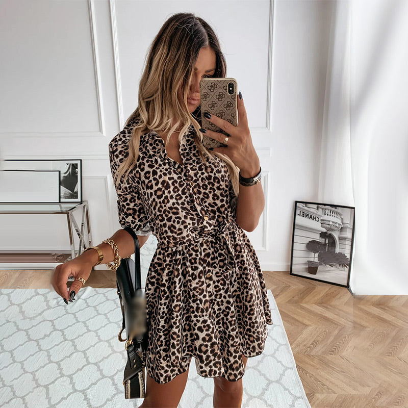 Animal Printed Short Shirts Dress for Women