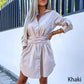 💥Spätsommerschlussverkauf 50% RABATT💕Damen Trendy Solid Farbe Krawatte Taille Shirt Kleid