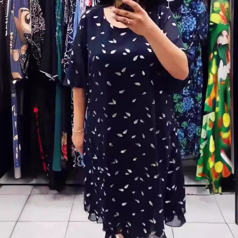 💥Spätsommerschlussverkauf 66 % RABATT 💕Trendy, fließendes Kleid mit lockerer Passform und Rundhalsausschnitt für Damen