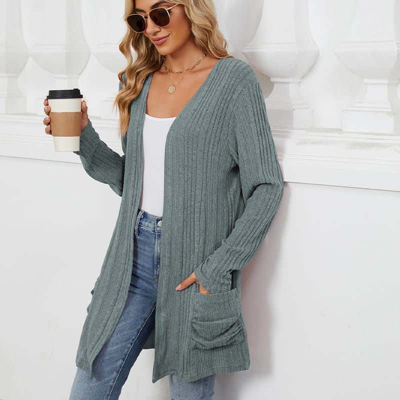 🍂Frühherbst-Specials 58% RABATT🥰Lässiger langärmeliger Strickmantel für Damen mit offener Vorderseite