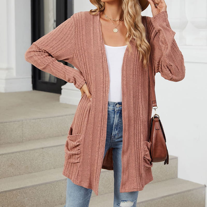 🍂Frühherbst-Specials 58% RABATT🥰Lässiger langärmeliger Strickmantel für Damen mit offener Vorderseite