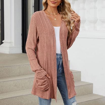 🍂Frühherbst-Specials 58% RABATT🥰Lässiger langärmeliger Strickmantel für Damen mit offener Vorderseite