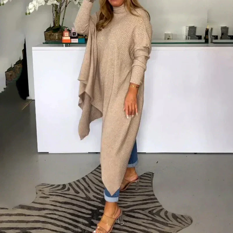 🌸51 % RABATT 💕Damen Casual Knit Solid Unregelmäßiger Rollkragenpullover