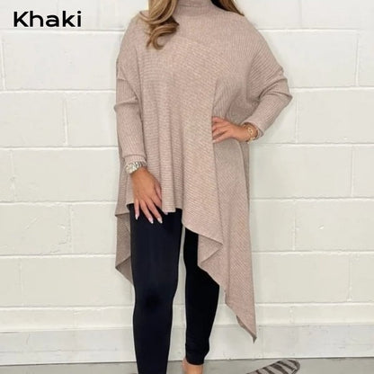 🌸51 % RABATT 💕Damen Casual Knit Solid Unregelmäßiger Rollkragenpullover