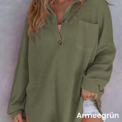 💥Frühherbst-Specials 58% Rabatte🥰Lockeres einfarbiges Waffelstrickhemd für Damen