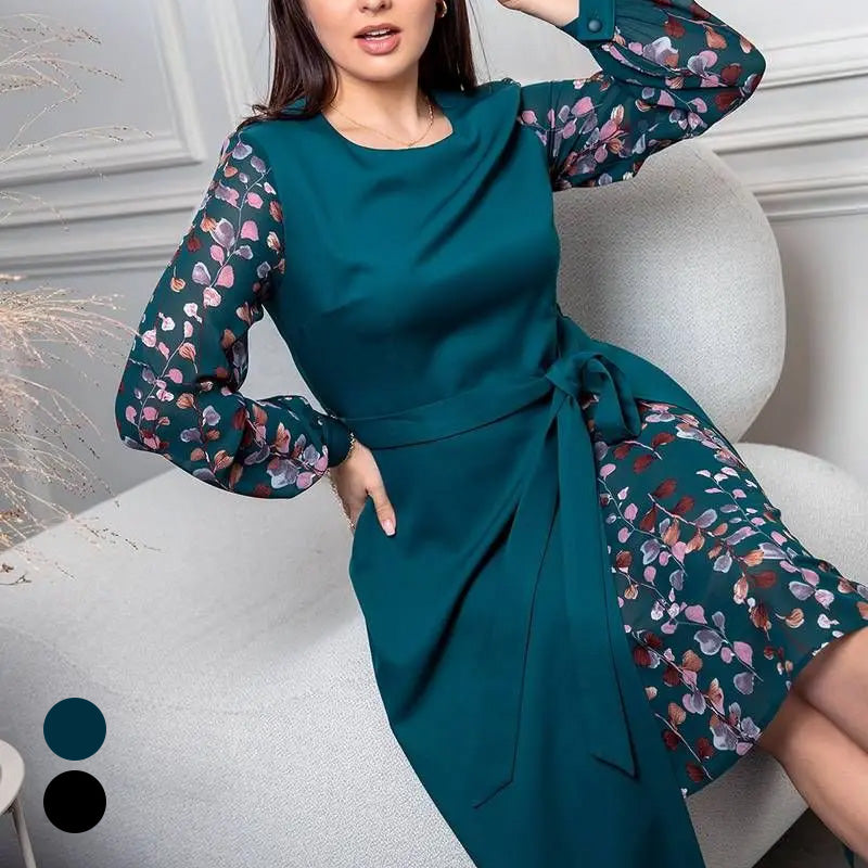 💕 Stilvoll & komfortabel:Elegantes langärmeliges Damenkleid mit Print-Details