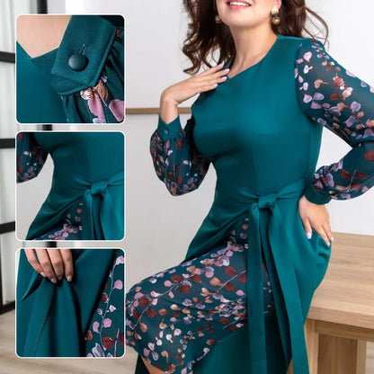 💕 Stilvoll & komfortabel:Elegantes langärmeliges Damenkleid mit Print-Details