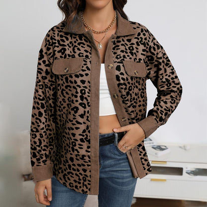 🍂Herbst-Specials 52% Rabatte🥰 Langärmlige Jacke mit Knopfleiste und Leopardenmuster für Damen