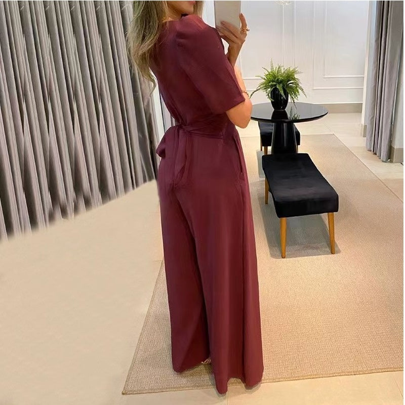 💥Heißer Verkauf 58% Rabatt💕Hochtaillierter Jumpsuit mit weitem Bein in Uni-Farbe für Damen