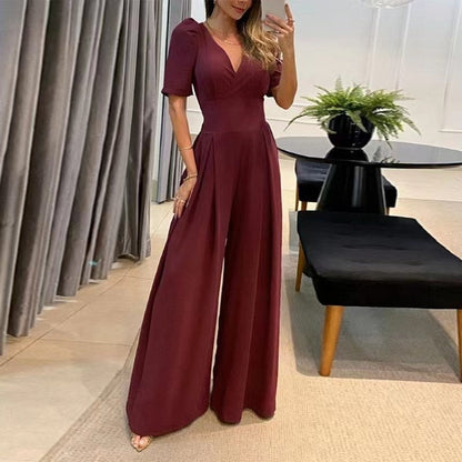 💥Heißer Verkauf 58% Rabatt💕Hochtaillierter Jumpsuit mit weitem Bein in Uni-Farbe für Damen